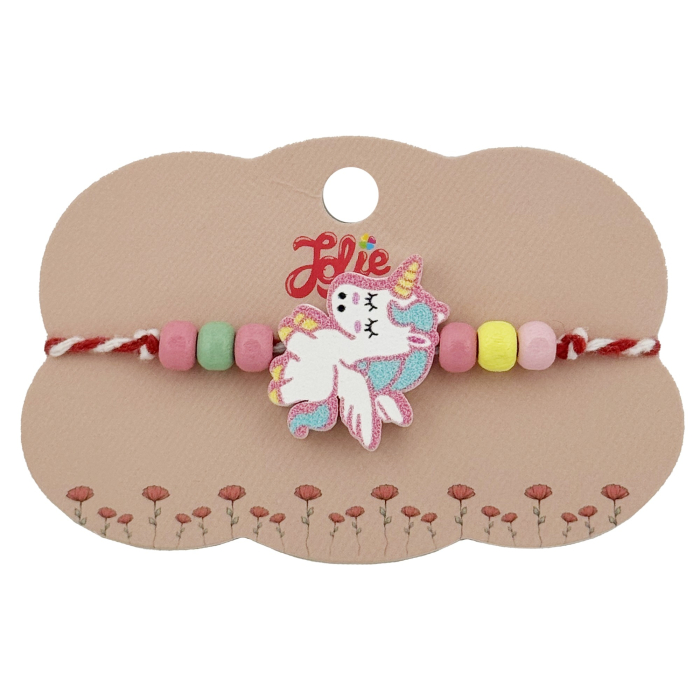 Bratara Martisor pentru Copii, Jolie, Pandativ Unicorn, cu Margele Multicolore, Snur Alb/Rosu, Alb/Roz [1]
