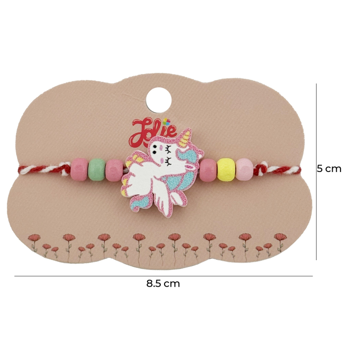Bratara Martisor pentru Copii, Jolie, Pandativ Unicorn, cu Margele Multicolore, Snur Alb/Rosu, Alb/Roz [2]