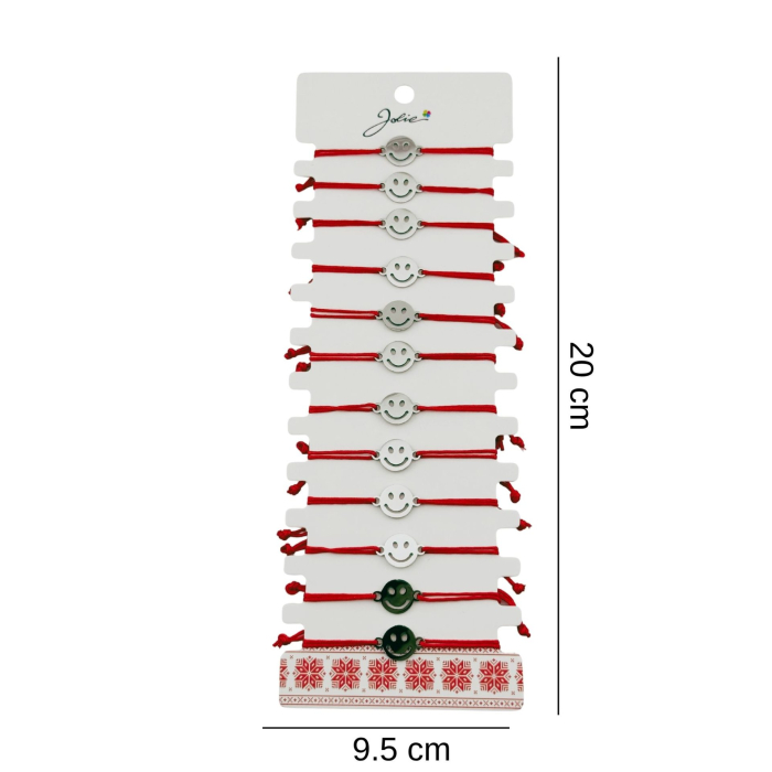 Bratara Martisor pentru Dama, Jolie, Model Smile, Set 12 bucati, Pandativ Argintiu din Inox cu Snur Rosu Ajustabil [2]