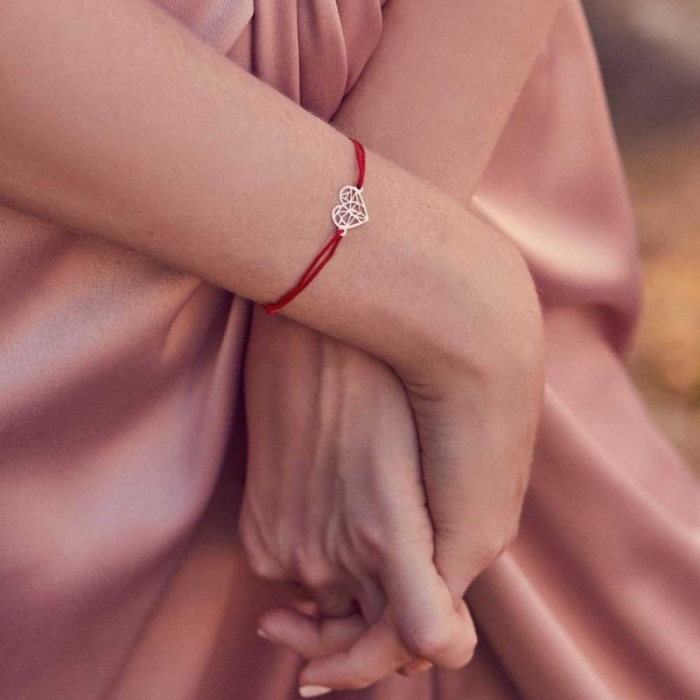 Bratara Snur Reglabil, Argint 925, Inima Brodata, Jolie Silver, 0.6 g, 1.3 cm x 1.3 cm [2]