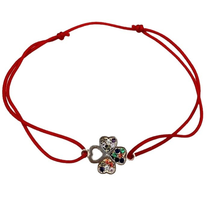 Bratara Snur Reglabil, Argint 925, Trifoi cu Zirconii Colorate, Jolie Silver, 0.8 g, 1.5 cm x 1.3 cm [2]