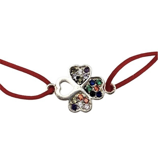 Bratara Snur Reglabil, Argint 925, Trifoi cu Zirconii Colorate, Jolie Silver, 0.8 g, 1.5 cm x 1.3 cm [3]