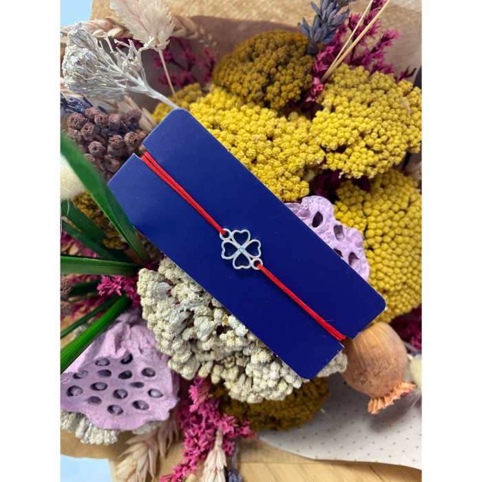 Bratara Snur Reglabil Rosu, Argint 925, Trifoi, Jolie Silver, 0.7 g, 15x10 mm [5]