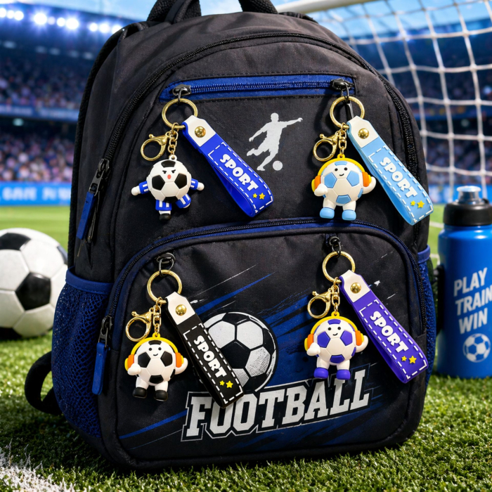 Breloc Chei, Flippy, Model Minge de Fotbal cu Casti, Cupa Mondiala, Accesoriu Pentru Chei si Rucsac, Material Acril, 50 g, Albastru Inchis [5]