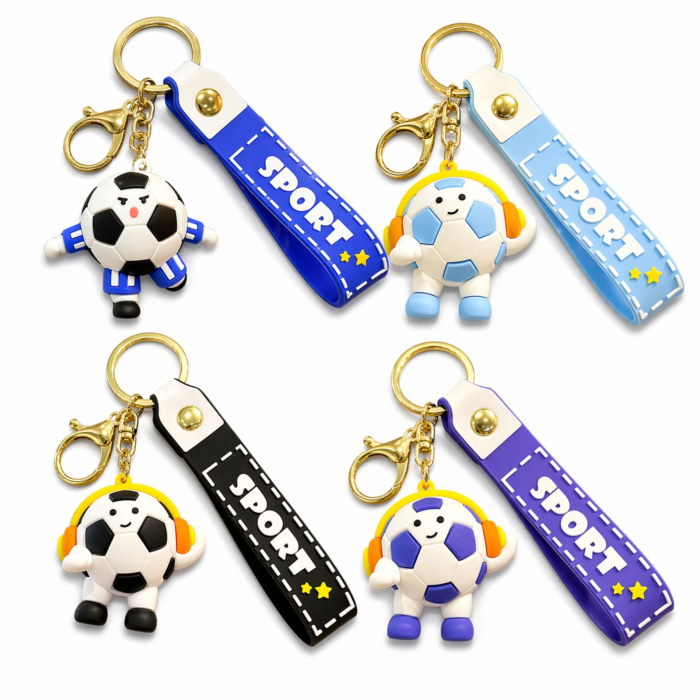 Breloc Chei, Flippy, Model Minge de Fotbal cu Casti, Cupa Mondiala, Accesoriu Pentru Chei si Rucsac, Material Acril, 50 g, Albastru Inchis [4]