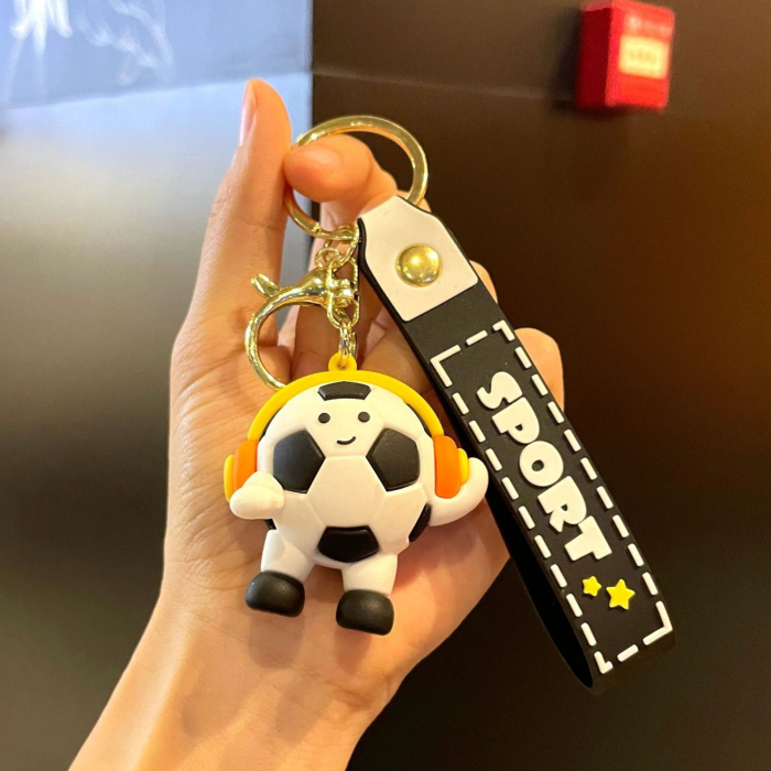 Breloc Chei, Flippy, Model Minge de Fotbal cu Casti, Cupa Mondiala, Accesoriu Pentru Chei si Rucsac, Material Acril, 50 g, Negru [2]