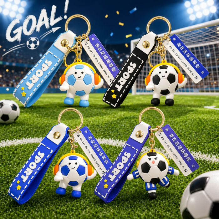 Breloc Chei, Flippy, Model Minge de Fotbal cu Casti, Mesaj Te aștept pe terenul de fotbal, Cupa Mondiala, Accesoriu Pentru Chei si Rucsac, Material Acril, 50 g, Albastru Deschis [3]