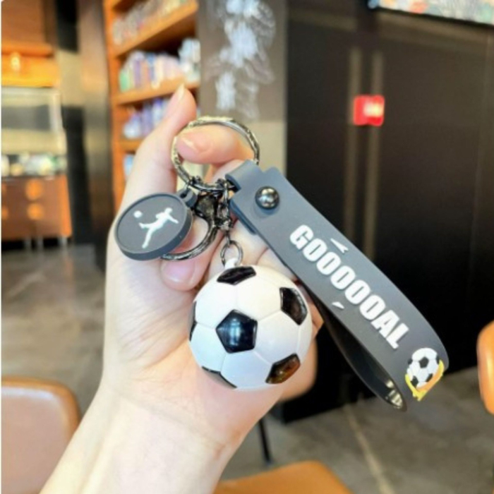 Breloc Chei, Flippy, Model Minge de Fotbal, Cupa Mondiala, Accesoriu Pentru Chei si Rucsac, Material Acril, 50 g, Alb/Negru [2]