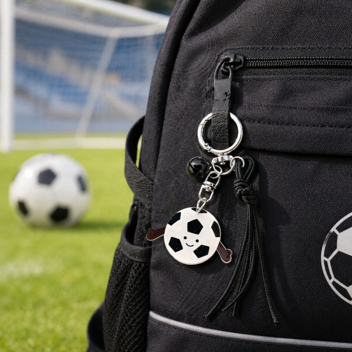 Breloc Chei, Flippy, Model Minge de Fotbal, Pandantiv Minge, Cupa Mondiala, Accesoriu Pentru Chei si Rucsac, Material Acril, Alb/Negru [3]
