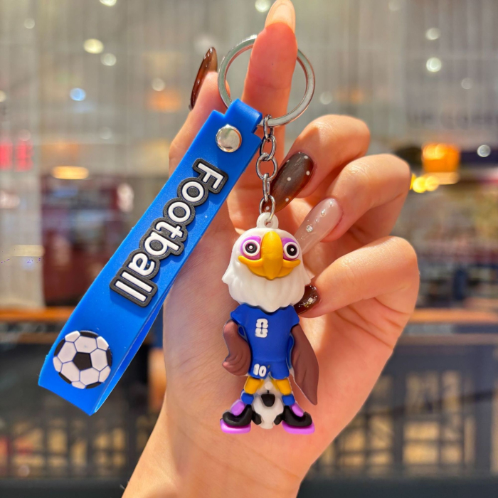 Breloc Chei, Flippy, Model Vultur, Mascota de Fotbal, Cupa Mondiala, Accesoriu Pentru Chei si Rucsac, Cauciuc Moale, 26 g, 6.2 x 3.4 cm, Albastru [5]