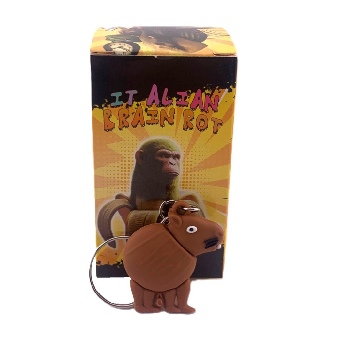 Breloc de Chei Brainrot, Flippy, Figurina Capybara, din Silicon, 4 cm, Maro [2]