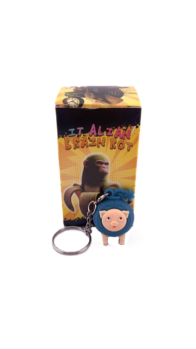 Breloc de Chei din Silicon, Flippy, Figurina Brainrot Svinino Bombondino, 4 cm, Albastru [2]