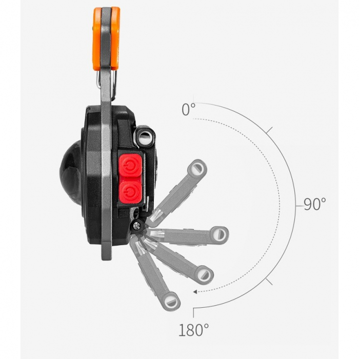 Breloc Multifunctional, Flippy, Model W5147, Kit Supravietuire, Lanterna, Bricheta, Fluier, din ABS/Aluminiu, Alimentare USB, Negru/Portocaliu [5]