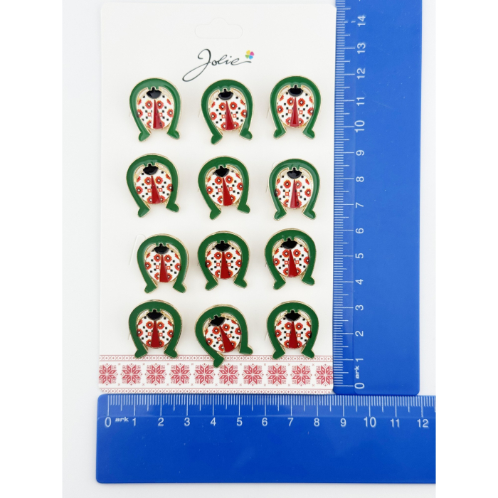 Brose Martisor, Jolie, Set 12 Bucati, Model Buburuza In Potcoava, Metal, 3 cm, Multicolor [2]