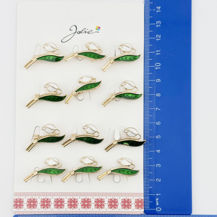 Brose Martisor, Jolie, Set 12 Bucati, Model Primavara Ghiocel, Brose din Metal, Aspect Lacuit, Alb [2]