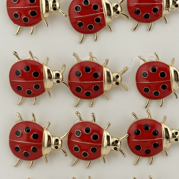 Brose Martisor Primavara, Jolie, Set 12 Bucati, Model Buburuza Mare, Brosa din Metal, 3 x 2 cm per Bucata, Rosu [3]