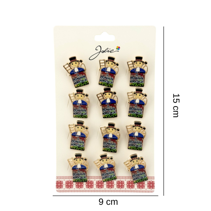 Brose Martisor Primavara, Jolie, Set 12 Bucati, Model Cosar cu Mesaj Primavara, Brosa din Metal, 3 x 2 cm per Bucata, Multicolor [2]