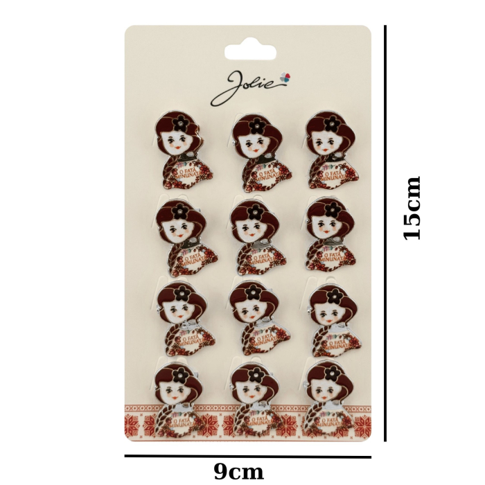 Brose Martisor Primavara, Jolie, Set 12 Bucati, Model cu Mesaj O Fata Minunata, Brosa din Metal, 3 x 2 cm per Bucata, Rosu inchis [2]