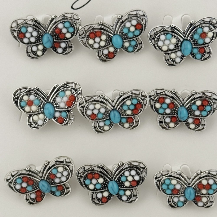 Brose Martisor Primavara, Jolie, Set 12 Bucati, Model Fluture cu Pietre, Brosa din Metal, 3 x 2 cm per Bucata, Argintiu [3]