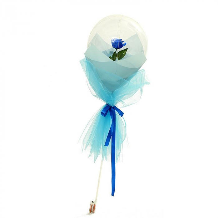 Buchet Decorativ, Flippy, Trandafir in Balon cu Lumini Led, Diametru 35 cm, 2 x Baterii AA (neincluse), Albastru/Alb [1]
