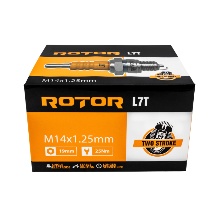 Bujie de aprindere pentru motoare in doi timpi ROTOR L7T, 1 electrod, filet M14 × 1,25 mm, bax 10 bucati [2]