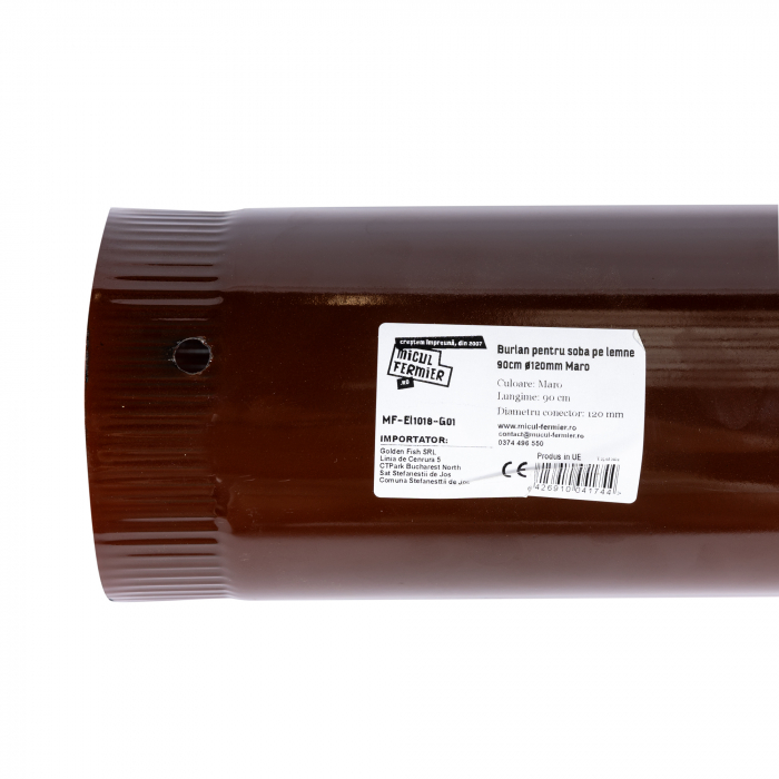 Burlan pentru soba pe lemne, 90cm, ø120mm, Maro [3]