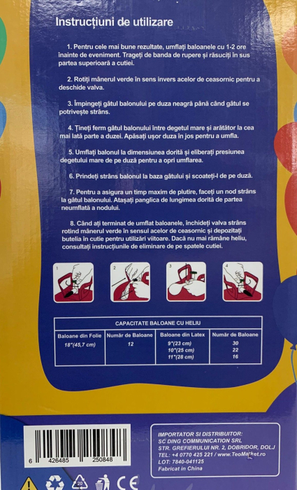 Butelie Heliu de Unica Folosinta, Butelie pentru 30 Baloane Latex, Ideala pentru Petreceri si Evenimente, 7l, 20x20x37, Rosu [4]