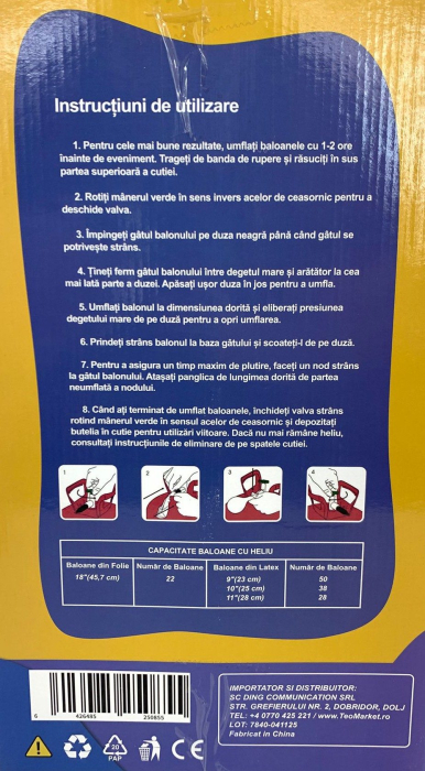 Butelie Heliu de Unica Folosinta, Butelie pentru 50 Baloane Latex, Ideala pentru Petreceri si Evenimente, 13l, 24x24x42, Rosu [4]