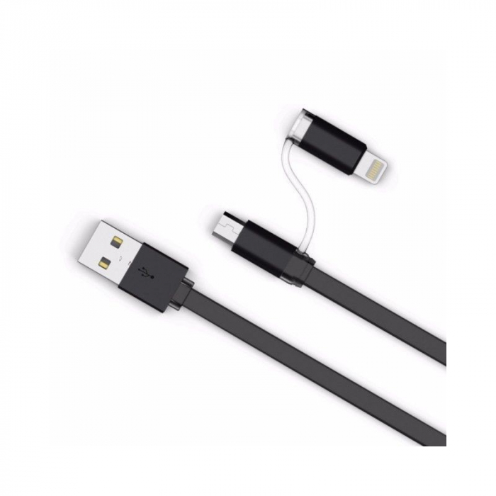 Cablu date 2 in 1 MicroUSB si Lightning  1 m Negru  Cod Produs 08079 [4]