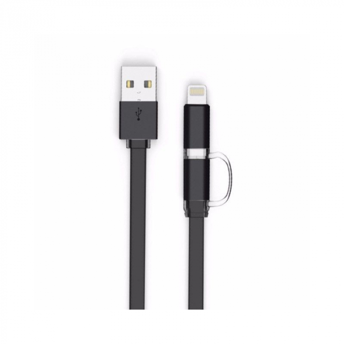 Cablu date 2 in 1 MicroUSB si Lightning  1 m Negru  Cod Produs 08079 [2]