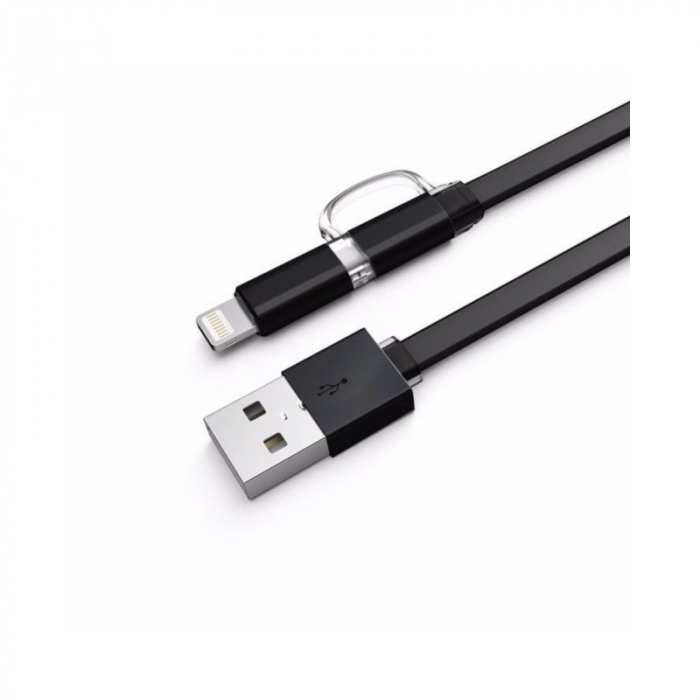 Cablu date 2 in 1 MicroUSB si Lightning  1 m Negru  Cod Produs 08079 [3]