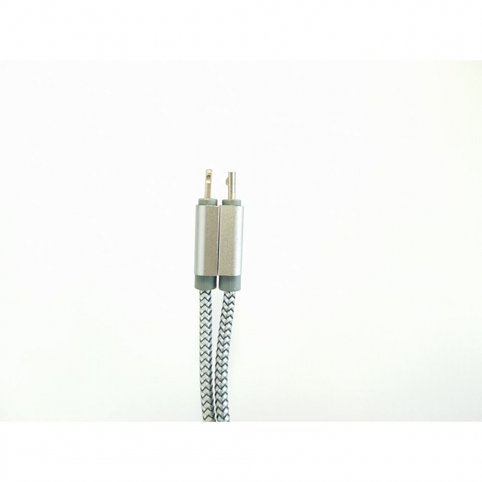 Cablu date Fineblue F-U5 metalic 1 Micro + 1 Lightning Argintiu [2]