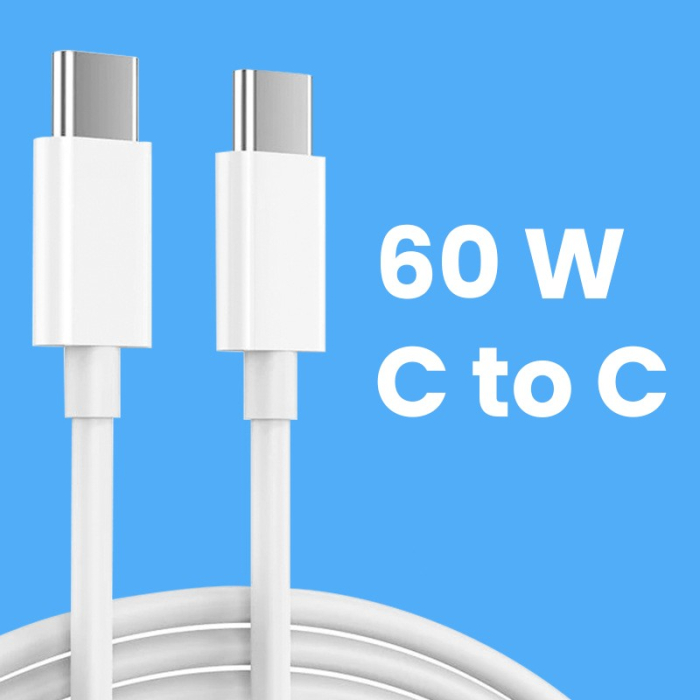 Cablu de Date pentru Telefon, Flippy, Cablu TYPE-C to TYPE-C Universal, Compatibil cu iOS si Android, Power Delivery 60W 130 cupru, 2 M, Simplu, Alb [2]
