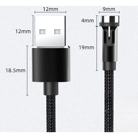 Cablu de incarcare magnetic 3 in 1 360 grade + 180 grade, 2 m, micro, type C, iPhone, 5 V, 2.1 A, Negru [4]