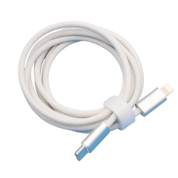 Cablu de Incarcare Rapida pentru Telefon, Flippy, Power Delivery 27W, Potrivit Compatibil cu iPhone, Impletit texturat cu Nailon, C to Lightning, 2 m 160 cupru, Alb [1]