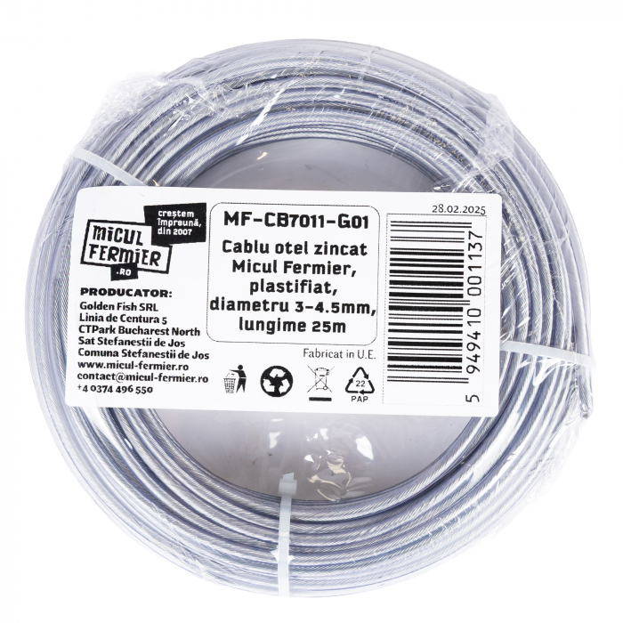 Cablu otel zincat Micul Fermier, plastifiat, diametru 3-4.5mm, lungime 25m [3]