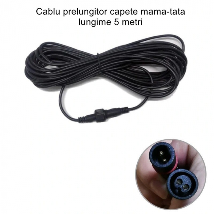 Cablu prelungitor IP65 Flippy, pentru lampi solare, material cauciuc si cupru, 2 Pini mama- tata, waterproof, 5 metri, negru [3]