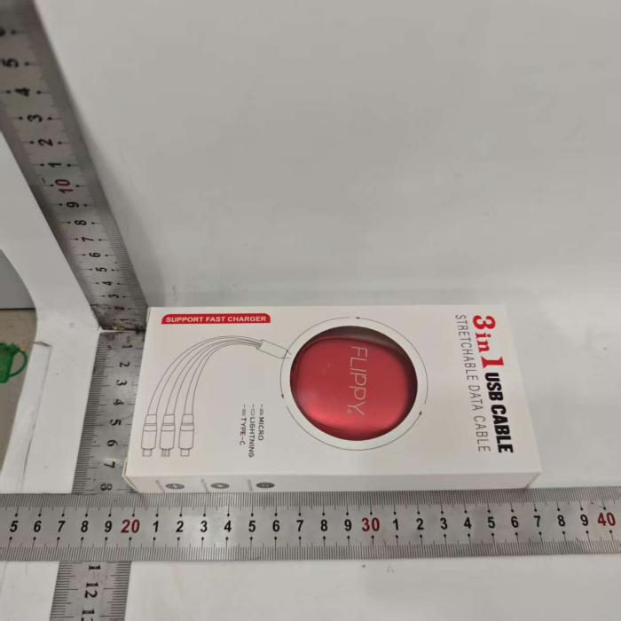 Cablu Retractabil Universal pentru Telefon, Flippy, Universal 3in1 pentru Orice Tip de Telefon, Micro-USB, Lightning, TYPE-C, 1.2M, Rosu [3]