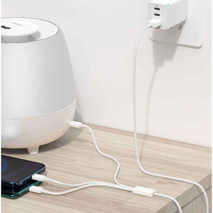 Cablu USB 3in1 Flippy SX - 21, USB la micro USB/USB-C/compatibil iphone, 3A, 1.2m (alb) [4]