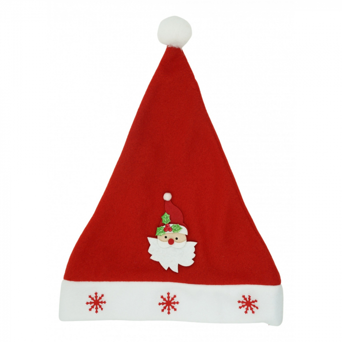 Caciulita de Mos Craciun, Flippy,cu model de Mos Craciun si ornament fulg de nea, rosie, marime universala, material textil [1]