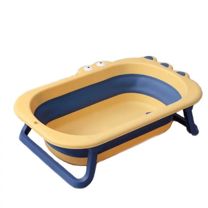 Cada Pliabila pentru Baie, Flippy, din PP+TPR, pentru Copii 0-6 Ani, Model Crocodil, Dop de Scurgere, 80x54x21 cm, Galben/Albastru [1]
