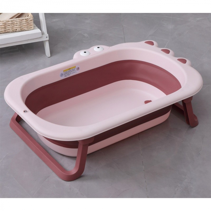Cada Pliabila pentru Baie, Flippy, din PP+TPR, pentru Copii 0-6 Ani, Model Crocodil, Dop de Scurgere, 80x54x21 cm, Roz [2]