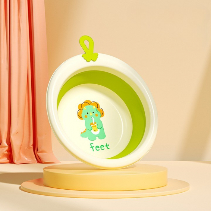 Cada Pliabila pentru Baie pentru Copii, Flippy, Cadita pentru Bebelusi, Model Rotund cu Dinozaur, Verde, 30x30x3.7 cm, 4L [6]