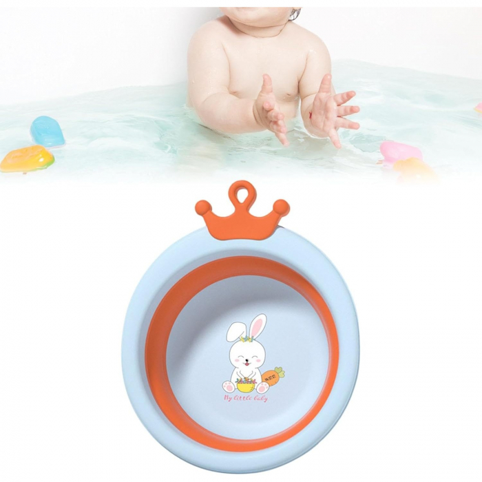 Cada Pliabila pentru Baie pentru Copii, Flippy, Cadita pentru Bebelusi, Model Rotund cu Iepuras, Blue, 30x31x3.5 cm, 3.3 L [6]