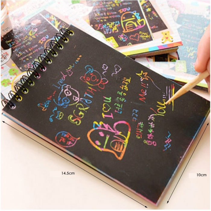 Caiet cu fise razuibile Flippy, DIY Magic Scratch, 12 File, Curcubeu, Creion din Lemn, Cartonase negre, 14.5 x 10 cm, verde [10]