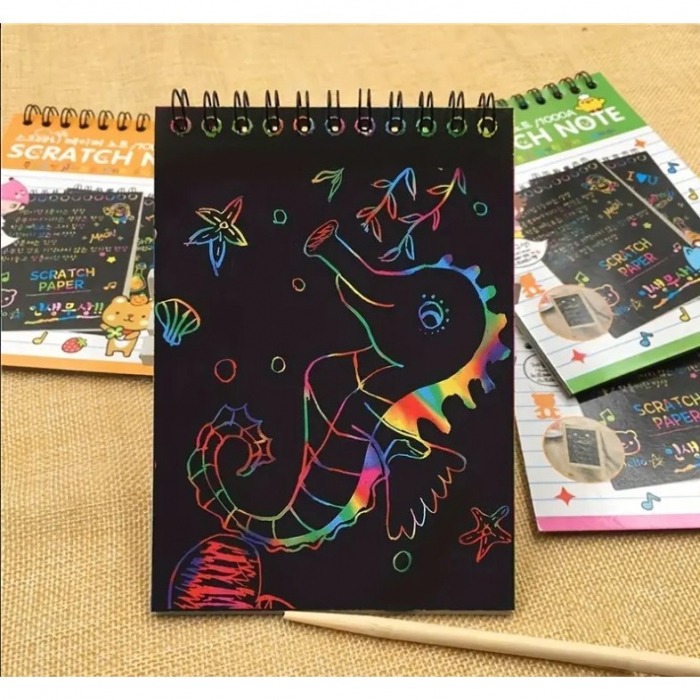 Caiet cu fise razuibile Flippy, DIY Magic Scratch, 12 File, Curcubeu, Creion din Lemn, Cartonase negre, 14.5 x 10 cm, verde [9]