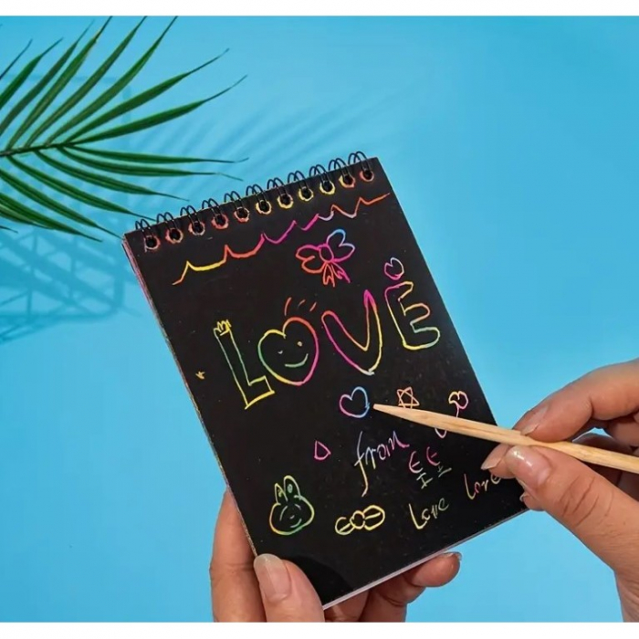 Caiet cu fise razuibile Flippy, DIY Magic Scratch, 12 File, Curcubeu, Creion din Lemn, Cartonase negre, 14.5 x 10 cm, verde [8]