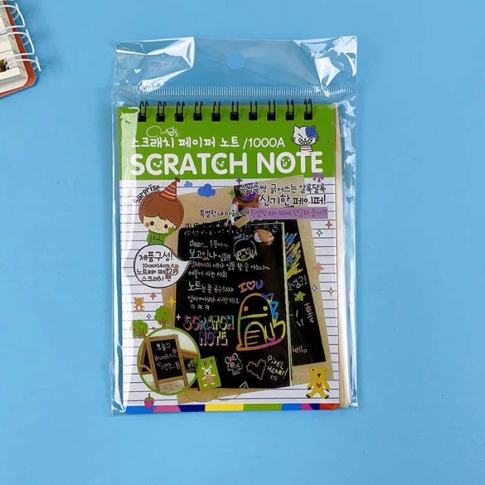 Caiet cu fise razuibile Flippy, DIY Magic Scratch, 12 File, Curcubeu, Creion din Lemn, Cartonase negre, 14.5 x 10 cm, verde [6]