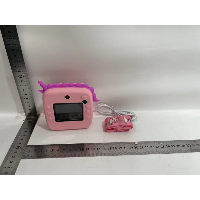 Camera Instantanee pentru Copii, Flippy, Camera Frontala + Selfie, cu Functie de Printare, Cablu USB-C, Bluetooth, Compatibil iOS/Android, Model Unicorn, Snur Inclus, Roz [2]