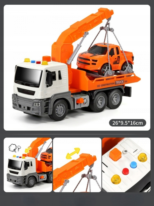 Camion tractare cu masinuta inclusa, lumini si sunete, City Truck, Orange, 26 x 14 x 10 cm [8]